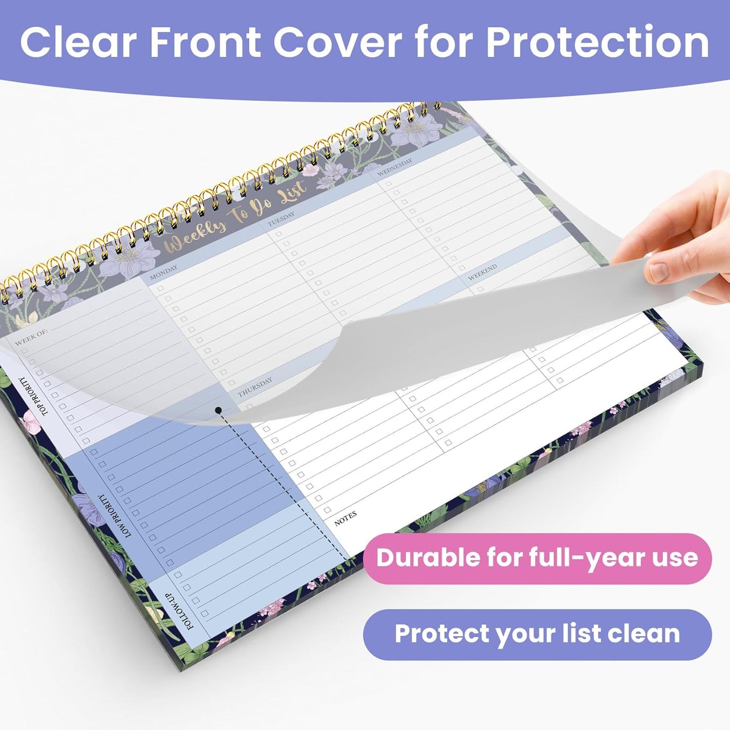 Weekly To Do List Notepad with 52 Undated Sheets（8.5"×11"）- Undated Weekly Planner Notepad for Office Desk Accessories and Supplies - Midnight Lilac