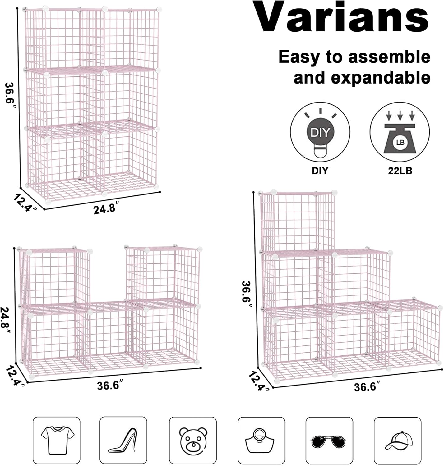 C&AHOME Wire Cube Storage, 6 - Cube Organizer Metal C Grids, Modular Shelves Units, Storage Bins Shelving, Closet Organizer, Ideal for Home, Office, Living Room, 36.6”L x 12.4”W x 36.6”H Black