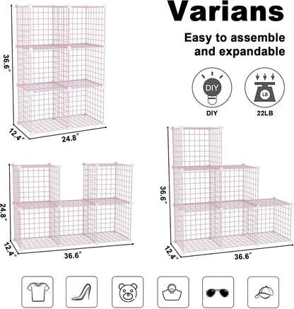C&AHOME Wire Cube Storage, 6 - Cube Organizer Metal C Grids, Modular Shelves Units, Storage Bins Shelving, Closet Organizer, Ideal for Home, Office, Living Room, 36.6”L x 12.4”W x 36.6”H Black