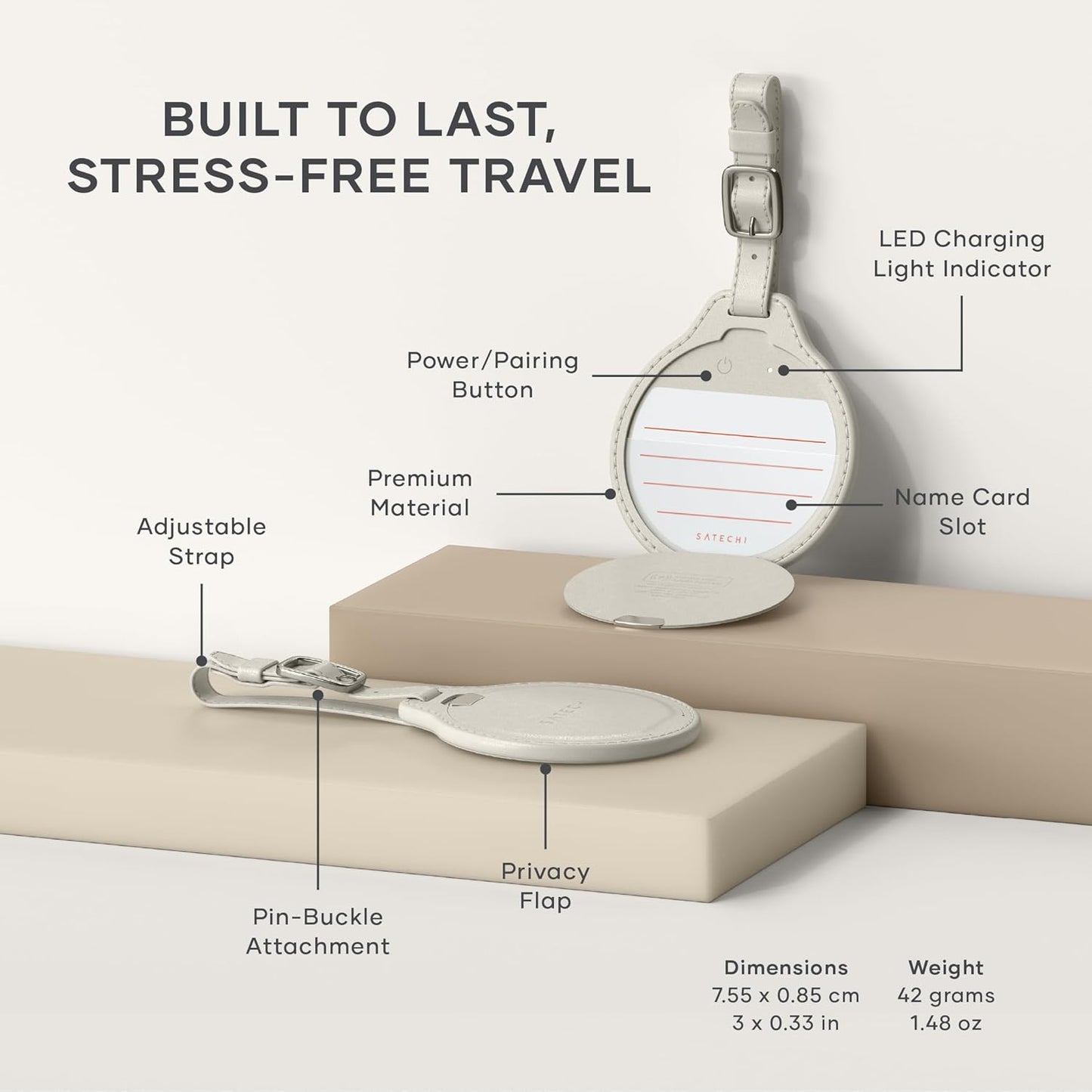 Satechi FindAll Smart Luggage Tag with Find My, TSA-Friendly, Airport Tracking, Left-Behind Alerts, Loud Audible Chime, Wireless Rechargeable, Works with iPhone, iPad, Mac – Desert Rose