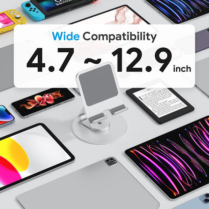 OMOTON T6 Swivel Tablet Stand for iPad with 360 Rotating Base, Foldable Adjustable Holder for Drawing, Compatible with iPad Pro/Air/Mini and More, Silver