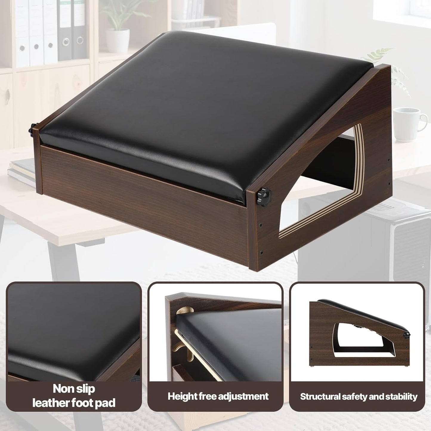 Ergonomic Foot Rest, 4 Adjustable Height Foot Stool,Footrest Under Desk， Soft Cushions,Foot Rest Office,Improving Posture, Promoting Blood Circulation（Natural）