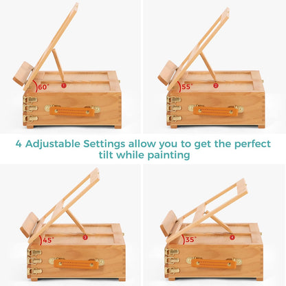 VISWIN Tabletop Easel with Storage Drawer & Palette, Adjustable Portable Beech Wood Sketch Box Table Top Easel for Painting, Desktop Travel Art Easel for Adults, Artists, Students