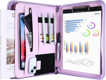 ProCase Portfolio Business Padfolio Folder with Zipper, Conference Meeting Executive File Legal Document Organizer with Pockets Letter Size A4 Writing Pad Notepad Padfolio -Black