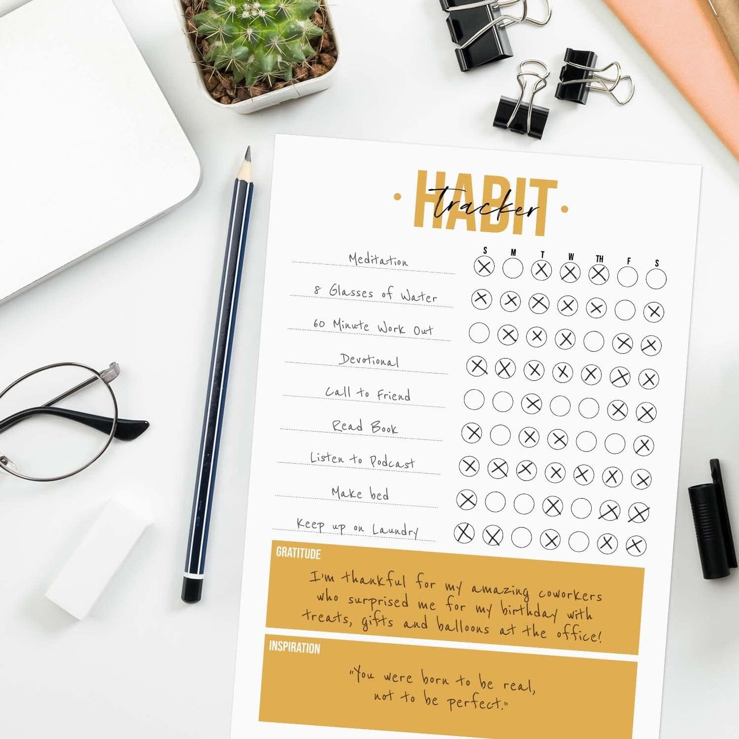 Modern Habit Tracker Sticky Note Pad / 50 Sheets / 8" x 11.5" Positive Habit List Sticky Notes/Weekly Accountability Checklist/Made in The USA