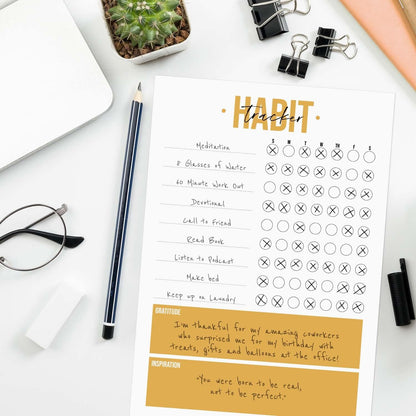 Modern Habit Tracker Sticky Note Pad / 50 Sheets / 8" x 11.5" Positive Habit List Sticky Notes/Weekly Accountability Checklist/Made in The USA