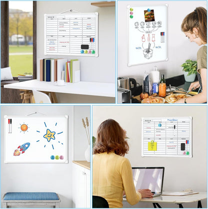MaxGear Monthly Calendar Dry Erase Board for Wall, 16"x12" Small Hanging Double-Sided White Board, Portable Whiteboard for Planning, Drawing, Memo, to Do List, School, Home, Kitchen, Office