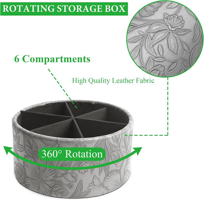 Round Leather Art Supply Organizer,Remote Control Holder,360 Degree Rotating,Multi-Functional Pencil Holder,4 Compartments Desktop Stationary Organizer(1-Fractal Flower) | Round - Colors C