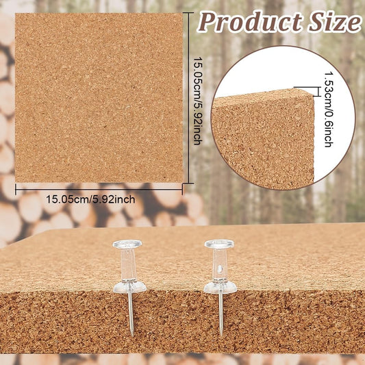 OLYCRAFT 2PCS Square Bulletin Boards 6 x 6 inch Non Self-Adhesive Wood Cork Board 0.6 inch Thick Square Cork Board Cork Tiles for Wall Decoration, Party and DIY Crafts Supplies