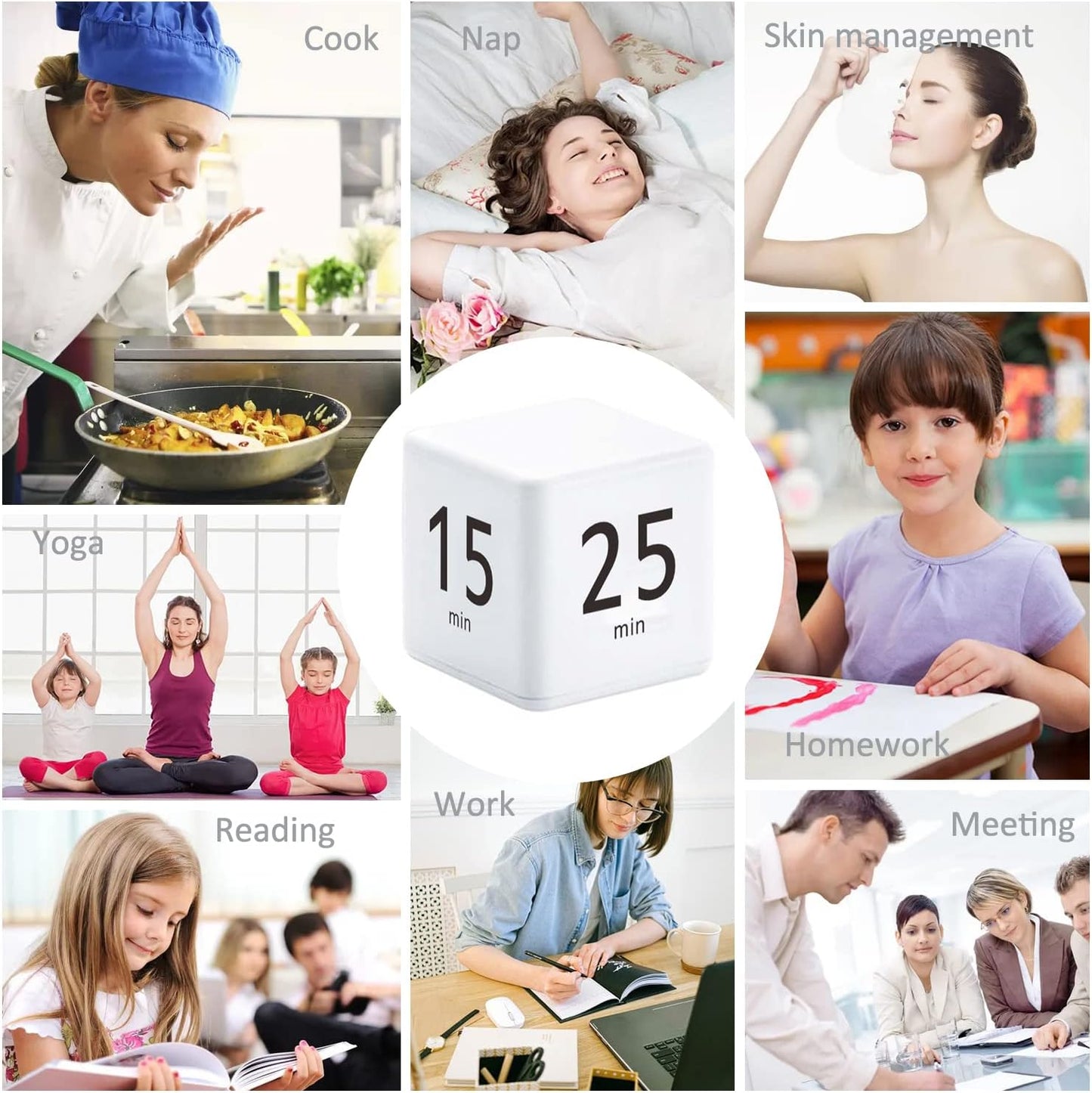 Cube Timer, Productivity Visual Timer 1/3/5/10 Minutes Preset, Desk Portable Rotating Multi Timers for ADHD Time Management Work Study Cooking Workout School
