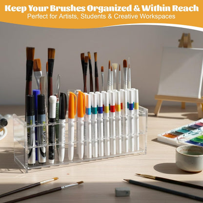 Novabright 2 Pack 105 Holes Acrylic Paint Brush Holder Organizer, Clear Pen Display Stand Rack Detachable Makeup Brush Holder for Pencils Artist Desk, Easy Assembly Art Supplies Storage