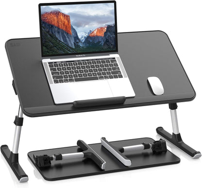 SAIJI Leather Lap Desk Laptop Bed Tray Table, Adjustable Laptop Stand for Bed, Portable Lightweight Standing Desk for Writing Eating Reading Couch Sofa Floor for Adults Kids (20.5"*11.8",Gray)