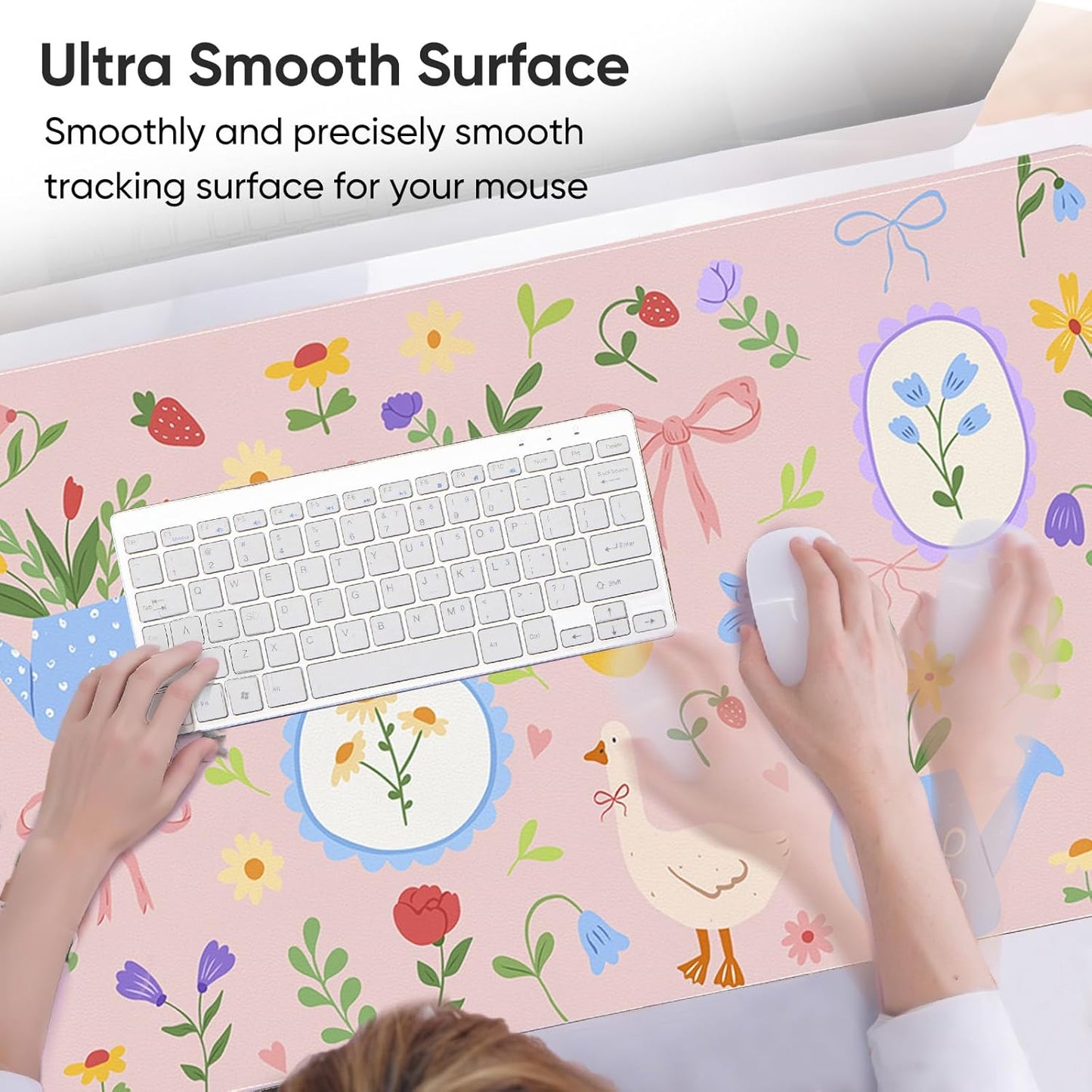 Pink Desk Mat, Leather Desk Pad Blotter Protector, XXL Large Mouse Pad,Computer Laptop Mouse Pads for Desktop,Waterproof Writing Anti-Slip Mousepad for Office and Home I Colorful Stickers