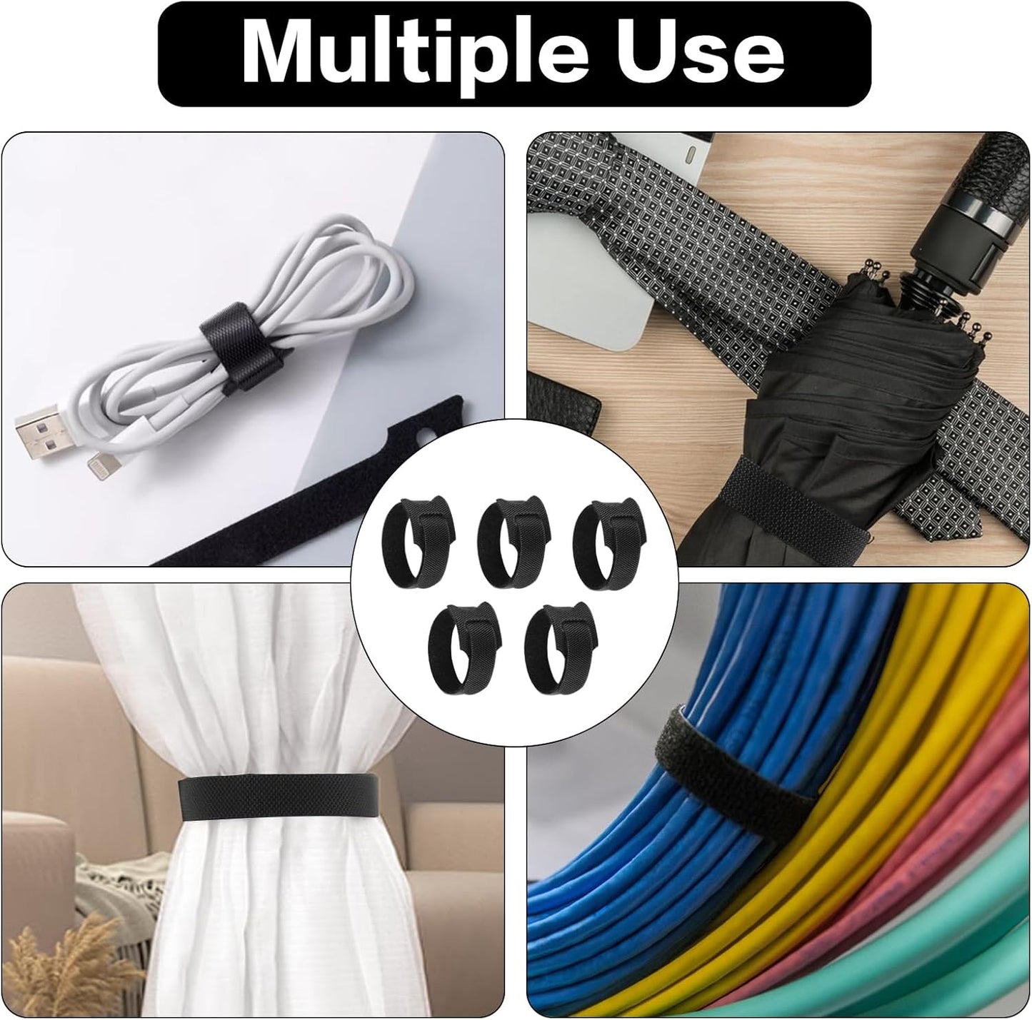 25 Pcs Silicone Cable Ties, Reusable Cable Straps Wire Organizer, Cable Management Cord Organizer for Fastening Earphone Phone Charger Home Office Desk Kitchen Appliances Cable Cords Wires