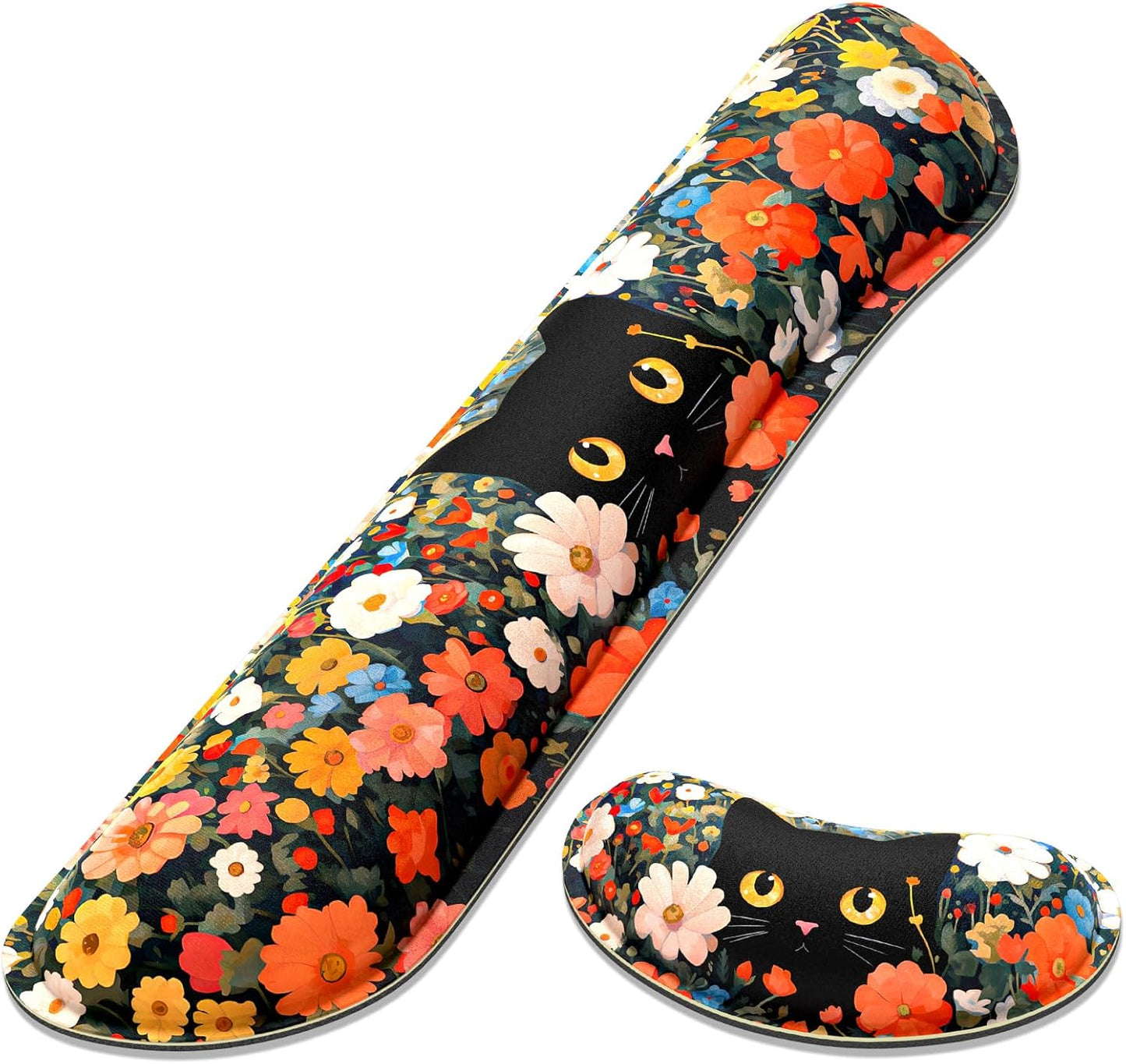 Dapesuom Enlarge Keyboard Wrist Rest, Memory Foam Wrist Cushion for Desk Mat Support, Cute Pain Relief Keyboard Mouse Pad Rests Set with Non-Slip Base for Gaming Laptop Office Computer, Elegant Flower