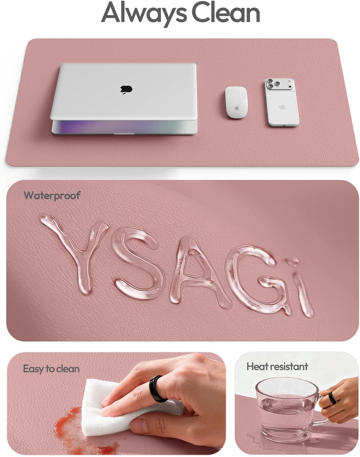 YSAGi Leather Desk Pad Protector, Office Desk Mat, Large Mouse Pad, Non-Slip PU Leather Desk Blotter, Waterproof Laptop Desk Writing Pad for Office and Home (23.6" x 13.8", Eggshell) - Colors B