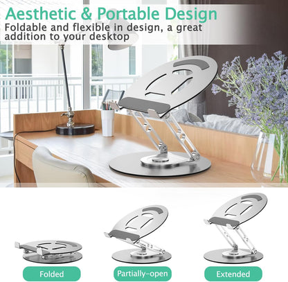 Laptop Stand for Desk Adjustable Computer Stand with 360 Rotating Base Ergonomic Laptop Riser Mount for Desk Foldable Protable Computer Desk Fits with MacBook Pro Air, Rectangle