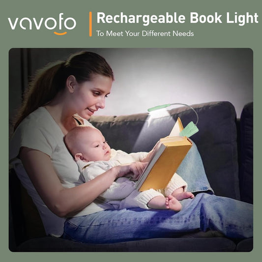 VAVOFO Rechargeable Reading Light, 7 LEDs with 9 Color Temperature 9 Brightness Levels Clip On Book Light for Reading in Bed with Power Indicator for Bookworms (Black)
