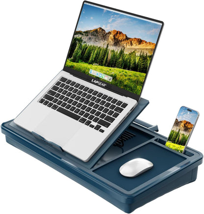 LAPGEAR Ergonomic Pro 2.0 Lap Desk with 9 Adjustable Heights, Built-in Mouse Pad & Phone Slot – Full Microbead Cushion, Storage Pocket – Fits Laptops up to 15.6" – Dusty Rose – Style No. 49504
