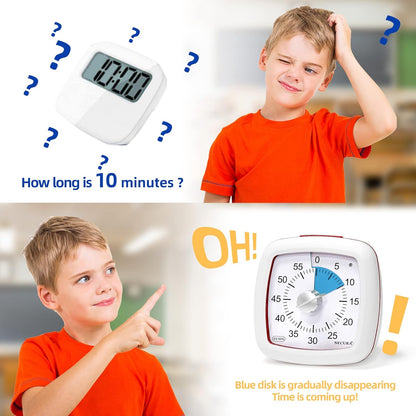 Secura 60-Minute Visual Timer, Silent Study Timer for Kids and Adults, Time Clocks, Time Management Countdown Timer for Teaching (Black & Cloud)