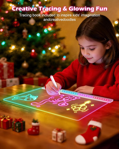 Rechargeable LED Drawing Board for Kids, 17-Inch Glow Doodle Drawing Pad with 7 Colors & 4 Light Modes, Neon Light Up Acrylic Dry Erase Note Board with Stand, Hanging Chain, 12 Markers, 2 Pack
