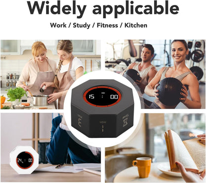 Fabater Pomodoro Timer, Hexagon Flip Timer, Desk Productivity Cube Timers with 1 3 5 15 30 60 90 Minute Presets, Time Management for Classroom Cooking Studying Working (Black)