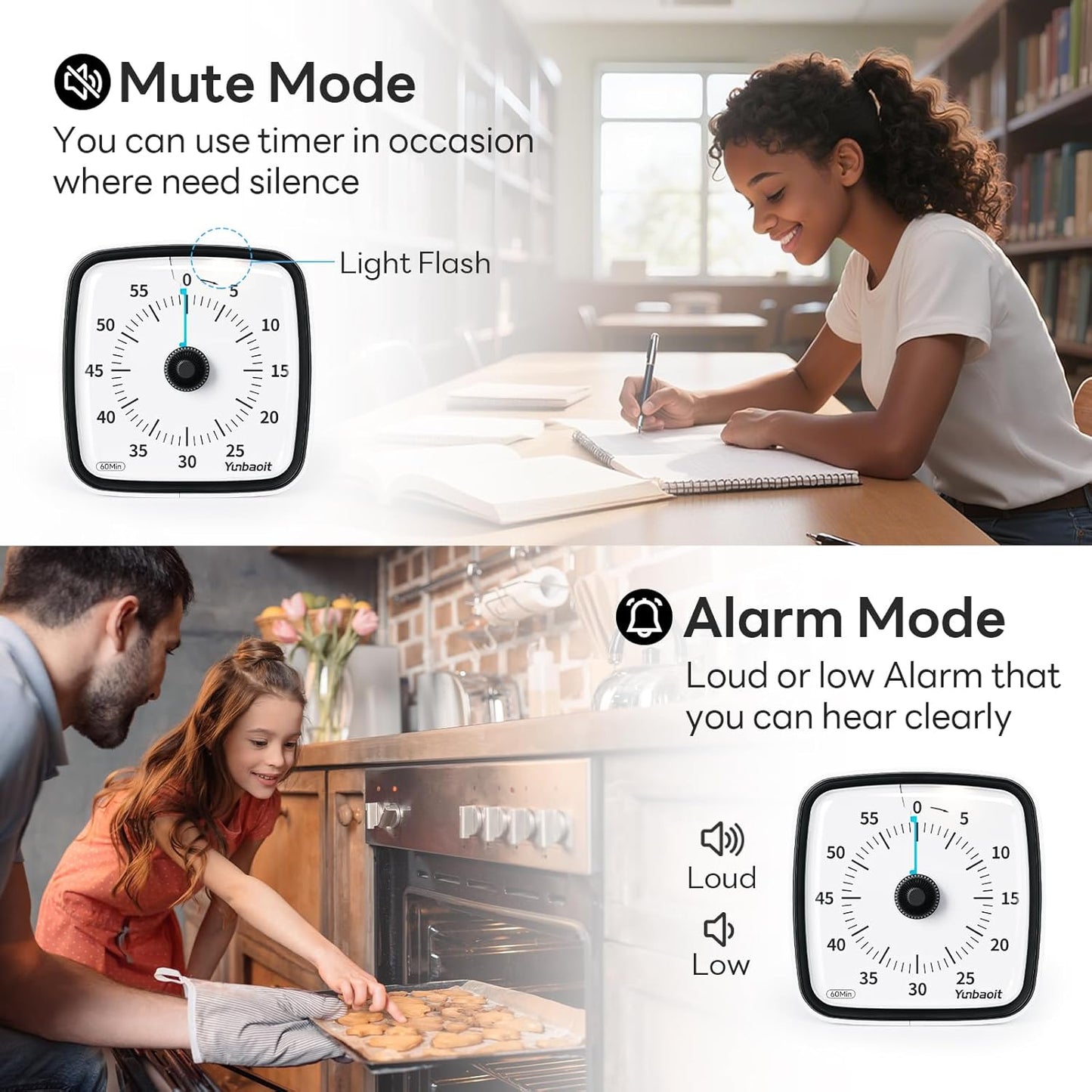 Yunbaoit Visual Timer with Night Light, 60-Minute Countdown Timer for Kids and Adults, Silent Classroom Timer, Time Management Tool for Home, School, or Work (Light Blue)