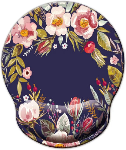 Mouse Pad with Wrist Support, Ergonomic Mouse Pad with Memory Foam Wrist Rest Cushion, Non-Slip Rubber Base Gaming Mice Pad for Home Office Computer Laptop, Flowers Grass