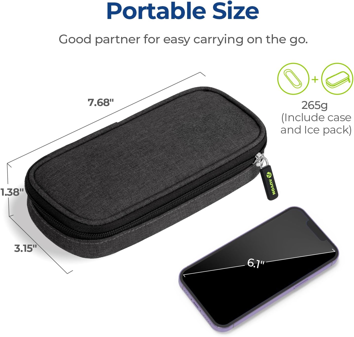 AUVON Insulin Cooler Travel Case with 2 x 90g TSA Approved Ice Packs, Diabetic Medication Insulated Cooling Bag for Insulin Pens and Diabetic Supplies Storage, Compact for Daily Life and Trips