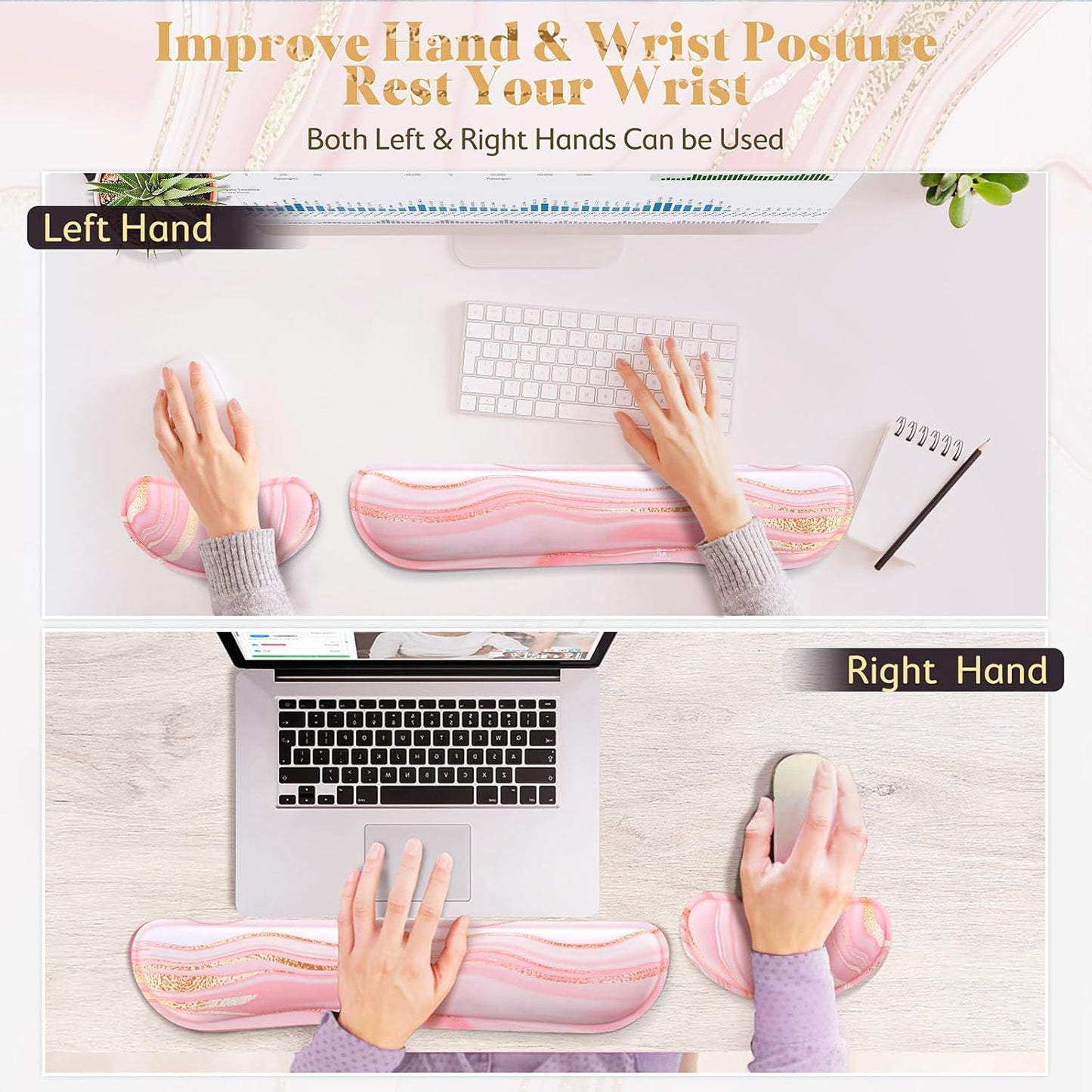 Gimars Upgrade Enlarge Silky and Superfine Fabric Gel Memory Foam Keyboard Wrist Rest Set, Ergonomic Keyboard Mouse Wrist Support for Typing Pain Relief, Comfort for Office, Gaming, Computer, Black