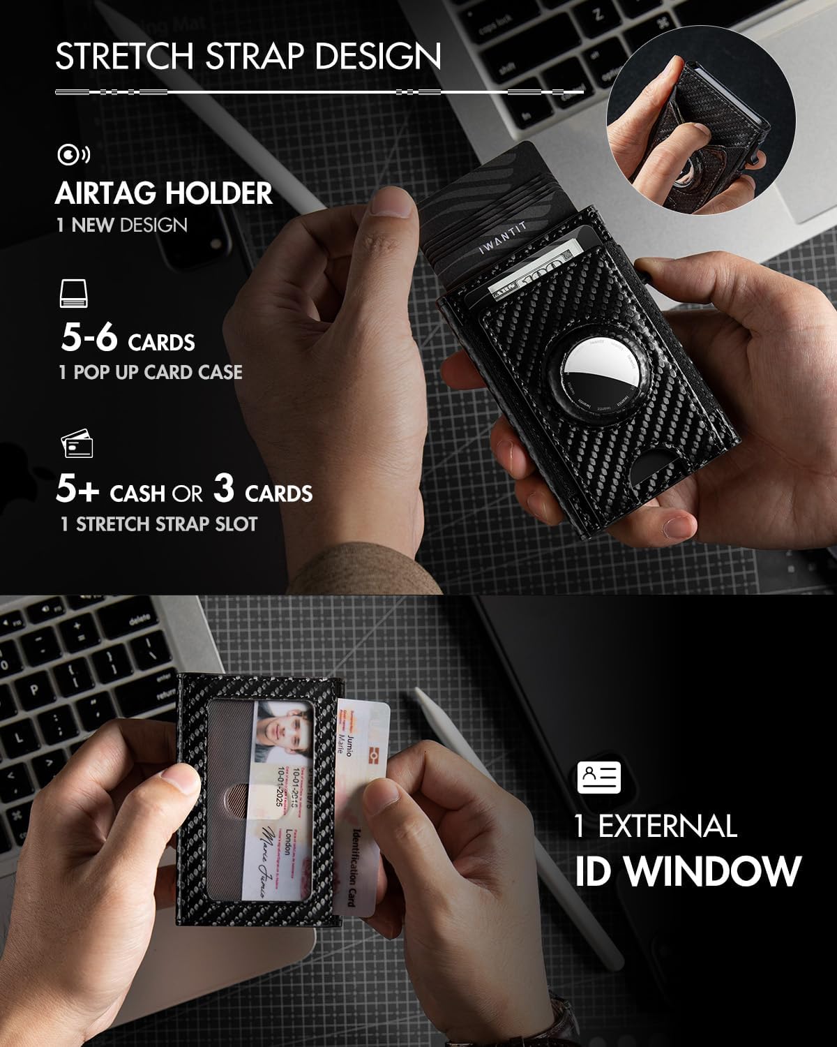 iwantit Slim Airtag Wallet for Men: Compatible with Apple Air tag (1st & 2nd Generation), Front Pocket Smart Pop Up Credit Card Holder with AirTag Holder ID Window, RFID Blocking(Brown)