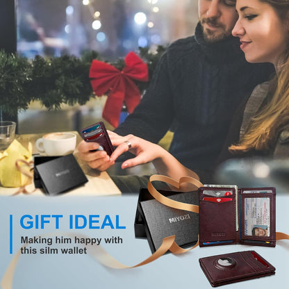 miyozi Airtag Slim Leather Wallet for Men - 12-Card Capacity, Magnetic Closure, Money Clip & Simplified Bill Compartment, RFID Blocking (4.3" x 3.0") | Gift Boxed