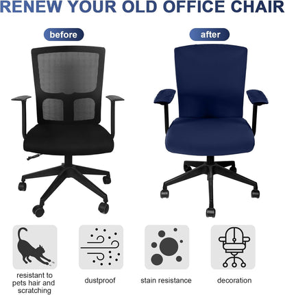 Tallew 4 Pcs Office Chair Covers Set Computer Universal Protective Stretchable Chair Seat Covers Desk Armrest Cover Pads Office Cushion Backrest for Rotating(Regular,Black)
