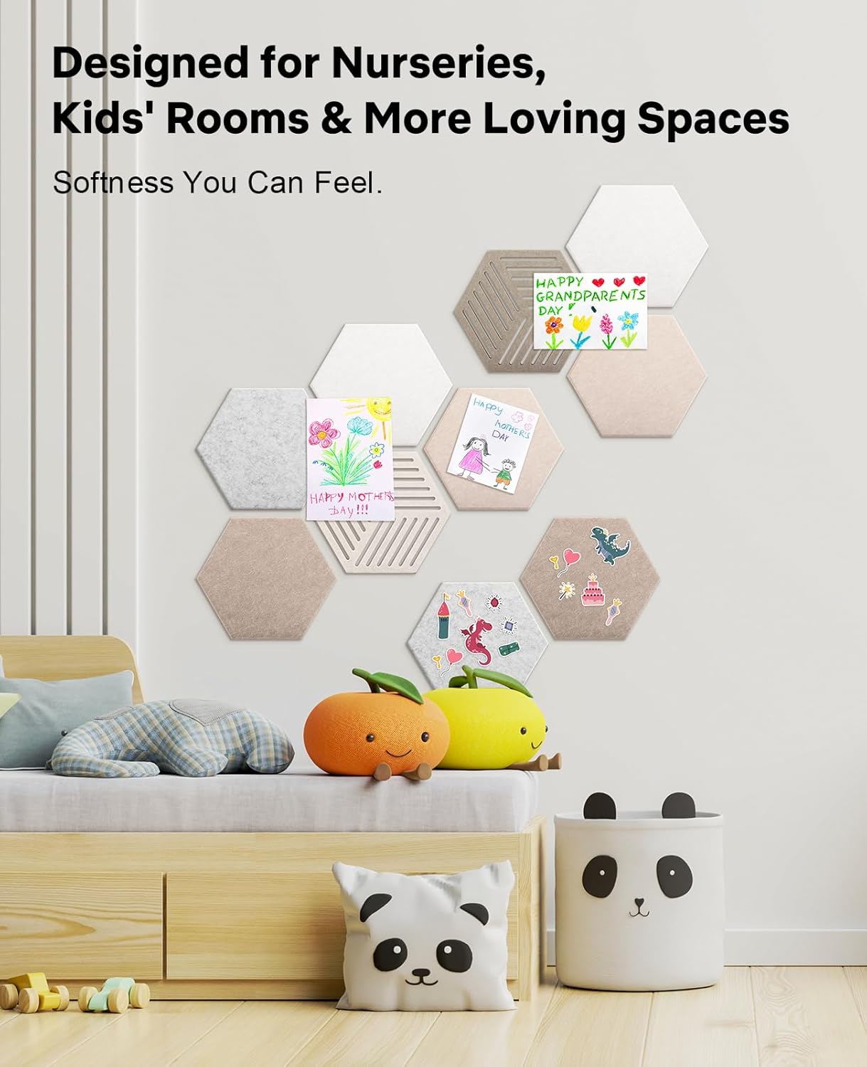 Hexagon Cork Board Alternative 10 Pack Felt Bulletin Board Tiles for Wall Decor, 12" Self-Adhesive Frameless Pin Board with 50 Push Pins for Office, Classroom, Home, Vision Board, Message Center