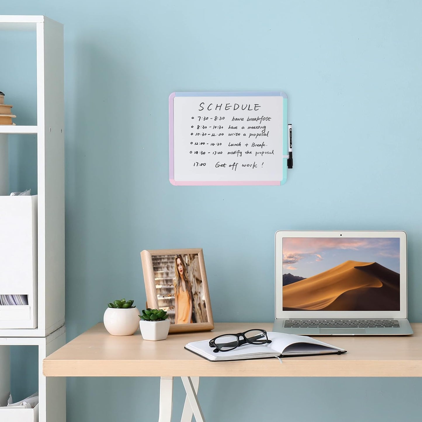 Mr. Pen- Dry Erase Board, 14” x 11” with a Black Dry Erase Marker, White Frame, Small Mini White Board for Students, Fridge, Wall, Locker, Includes Double Sided Tapes