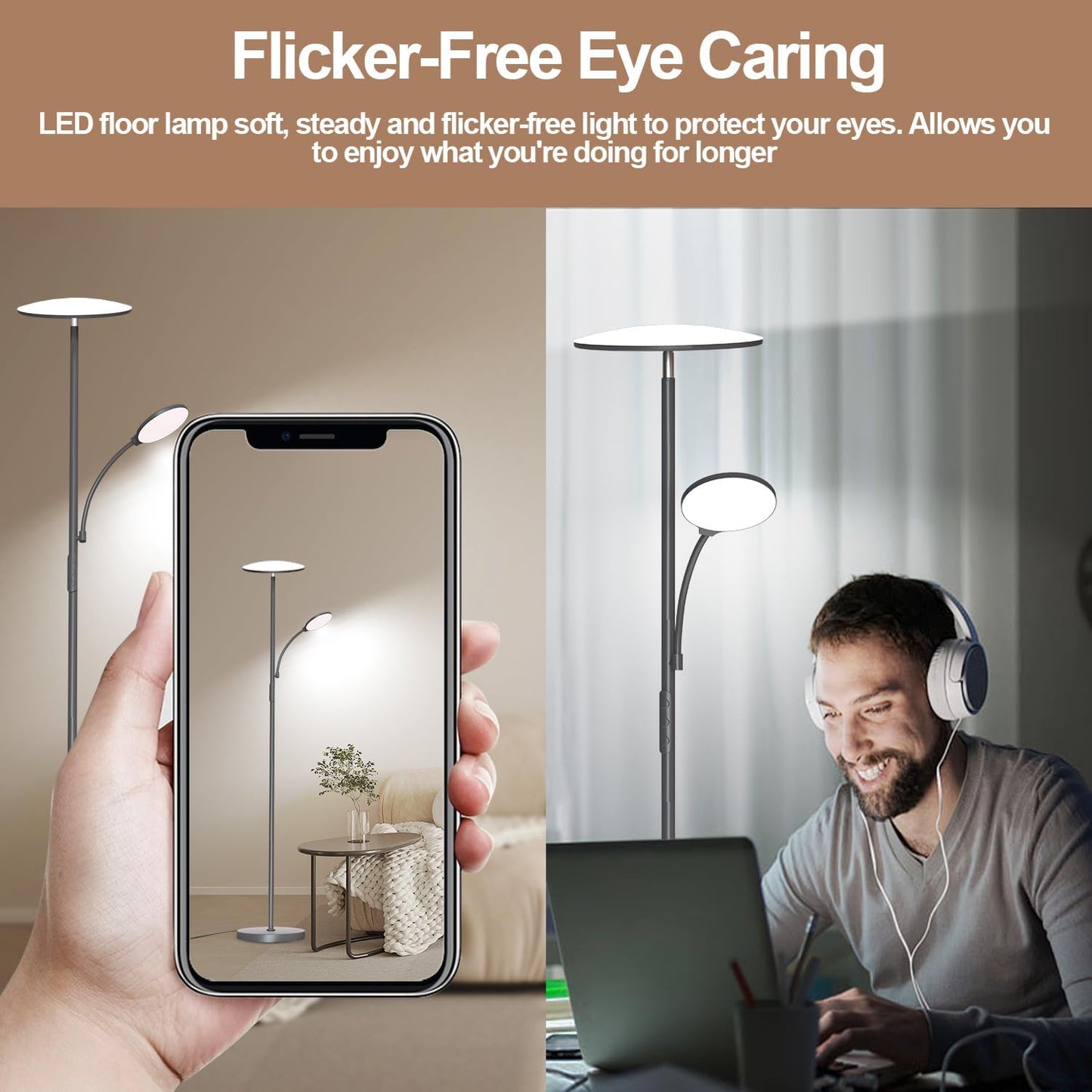 marctronic Floor Lamps for Living Room, 44W/4500LM Super Bright 2 in 1 LED Floor Lamp with Remote, Stepless Dimmable, 69" Tall Standing Floor Lamp with Bendable Reading Light for Bedroom Office