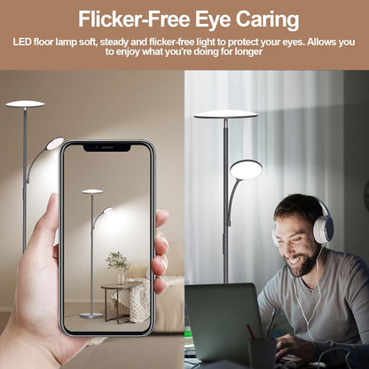 marctronic Floor Lamps for Living Room, 44W/4500LM Super Bright 2 in 1 LED Floor Lamp with Remote, Stepless Dimmable, 69" Tall Standing Floor Lamp with Bendable Reading Light for Bedroom Office
