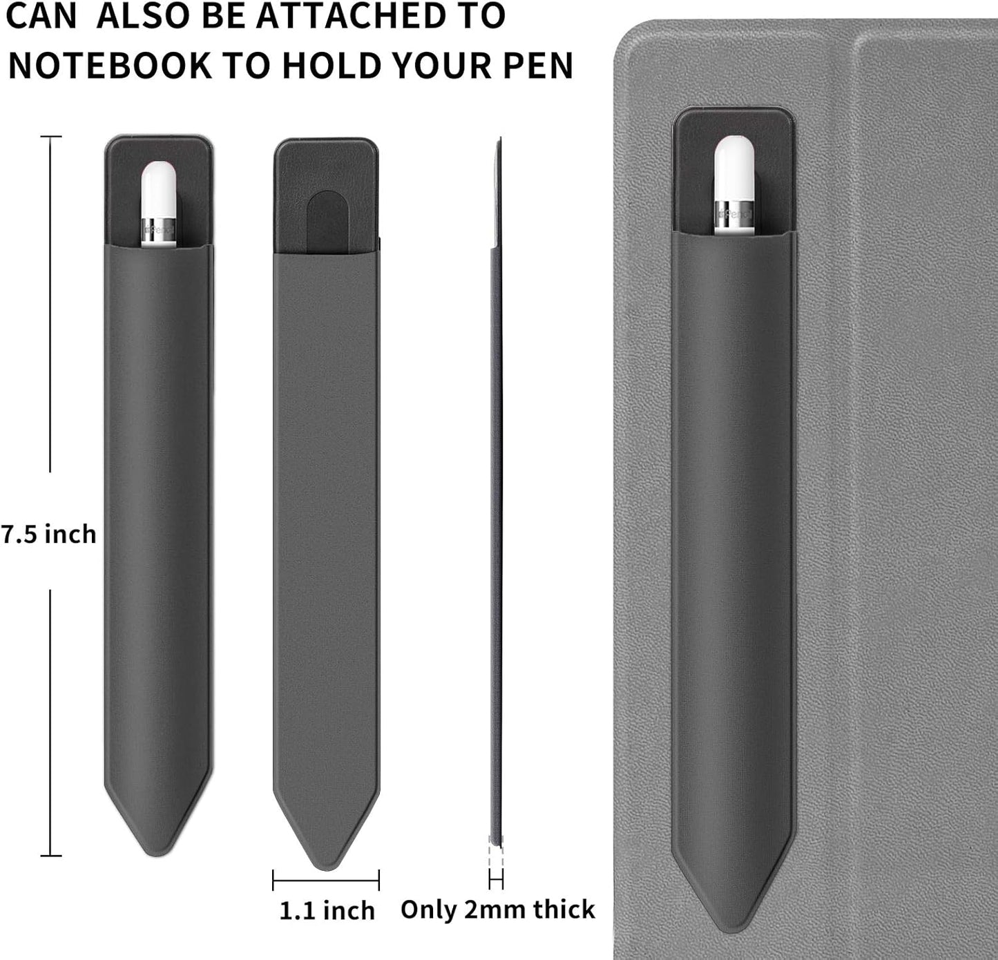 2 Pack Pencil Holder for Apple Pencil 1st 2nd Generation, YUOROS Adhesive Pencil Sleeve for iPad iPad 9th/8th Gen, Tablet Stylus Surface Pen (Black, Black)