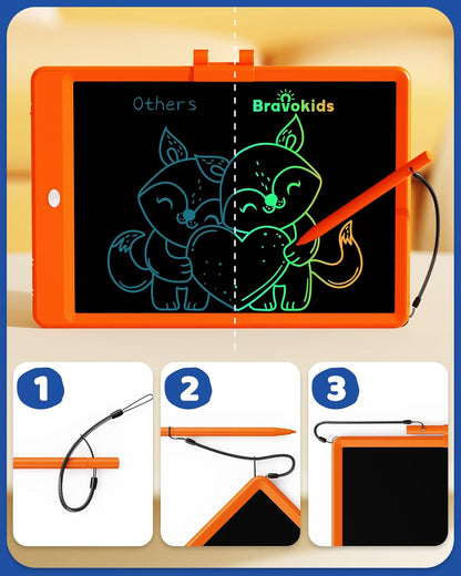 Bravokids 12 Inch LCD Writing Tablet for 3 Year Olds - Electronic Drawing Pad and Doodle Board as Educational Birthday Gifts for Girls and Boys (Pink)