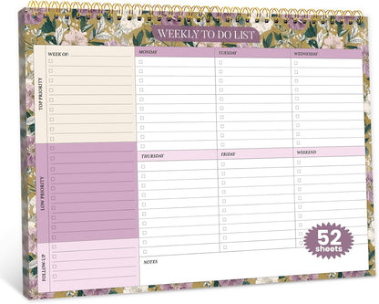 Weekly To Do List Notepad with 52 Undated Sheets（8.5"×11"）- Undated Weekly Planner Notepad for Office Desk Accessories and Supplies - Midnight Lilac