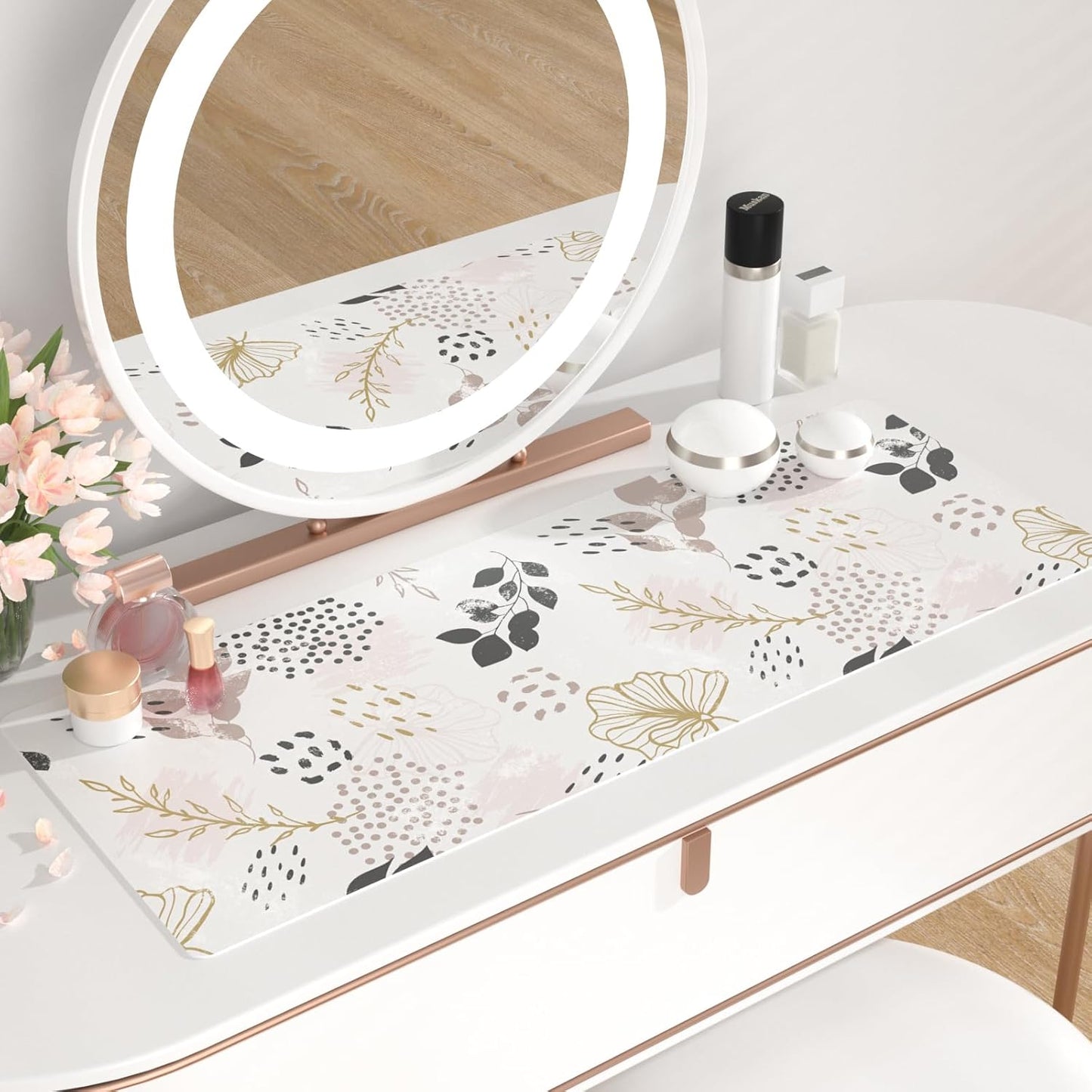 QIYI Large Mouse Pad, Cute Pink Desk Mat for Desktop, Women Girls PU Leather Desk Pad Waterproof Gaming Mousepad, Rose Gold Marble Computer Protector Writing Pad for School Office Home 31.5" x 15.7"