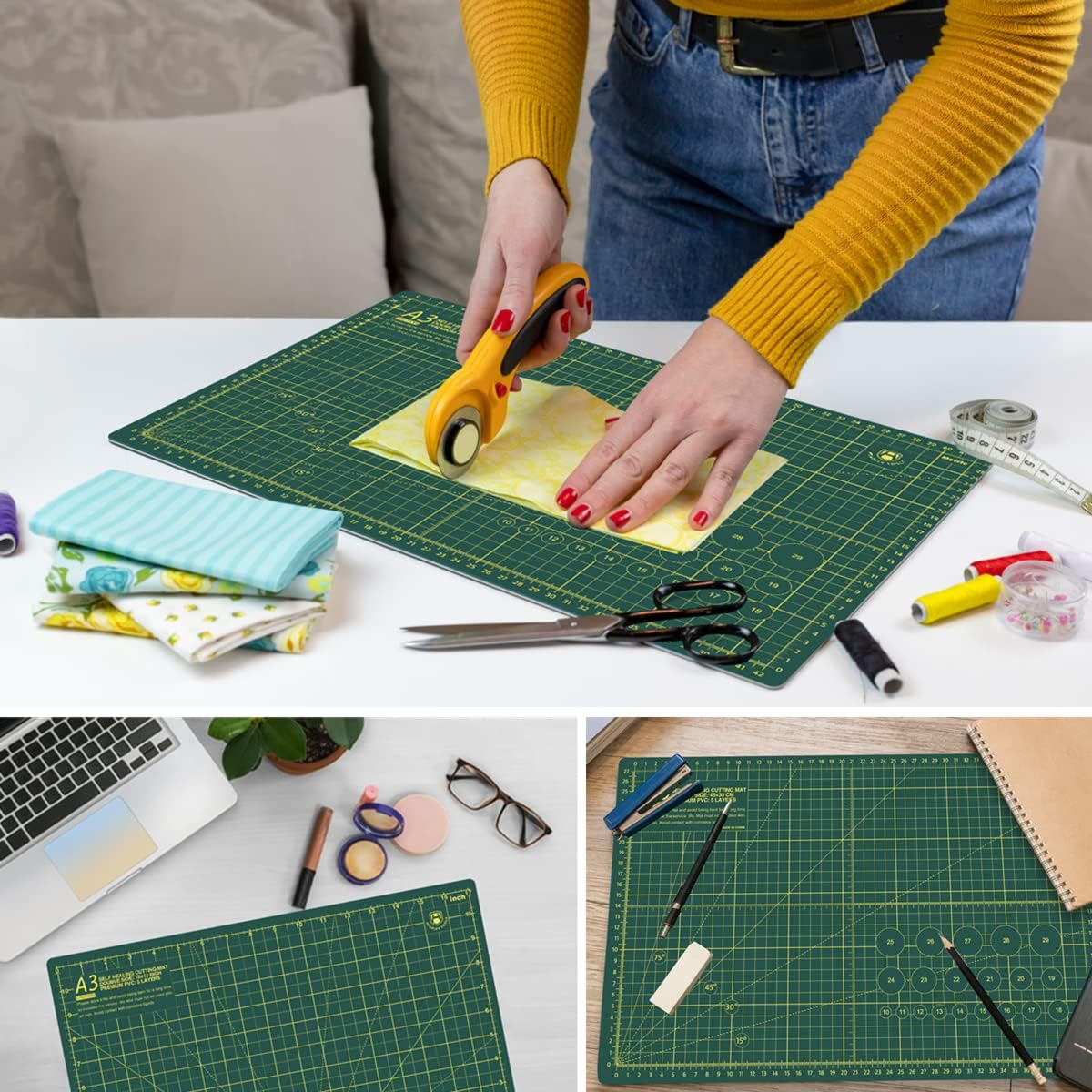 HEADLEY TOOLS 18" x 24" Thickened Self Healing Cutting Mat, A2 Rotary Cutting Sewing Mat for Crafts, Double Sided 5-Ply Table Cutting Board for Fabric Quilting Leather Arts Hobby Project, Grey/Black