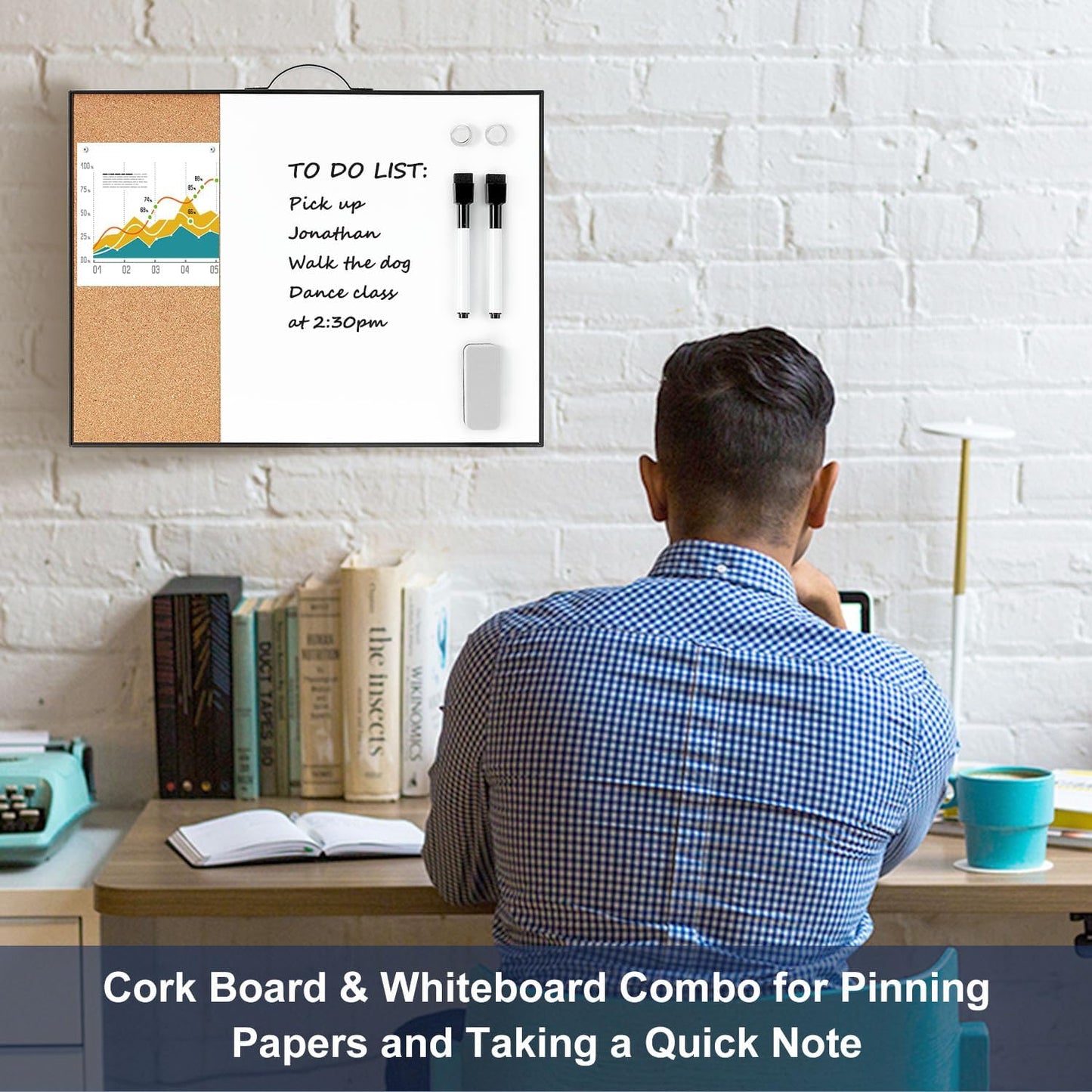 TSJ OFFICE Small Whiteboard Cork-Board - 16" X 12" Portable Aluminum Black Framed Magnetic Dry Erase Board, Small Bulletin Cork Board with Holder for Office, Home and School