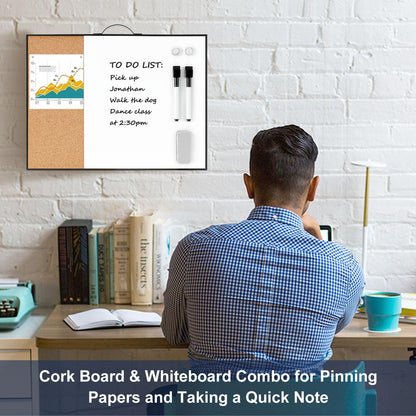 TSJ OFFICE Small Whiteboard Cork-Board - 16" X 12" Portable Aluminum Black Framed Magnetic Dry Erase Board, Small Bulletin Cork Board with Holder for Office, Home and School