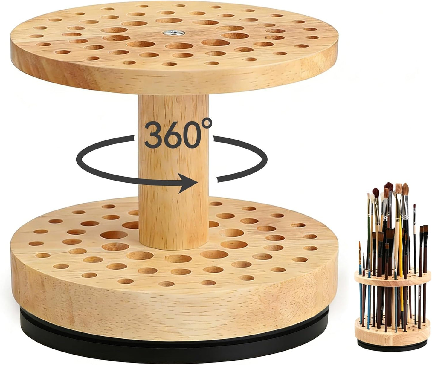 360° Rotating Brush Storage Rack|52-Hole Brush Holder|Hardwood Storage Stand|Space-Saving Brush Organizer|Suitable for Artist Brushes,Craft Tools, Makeup Brushes,Calligraphy Pens