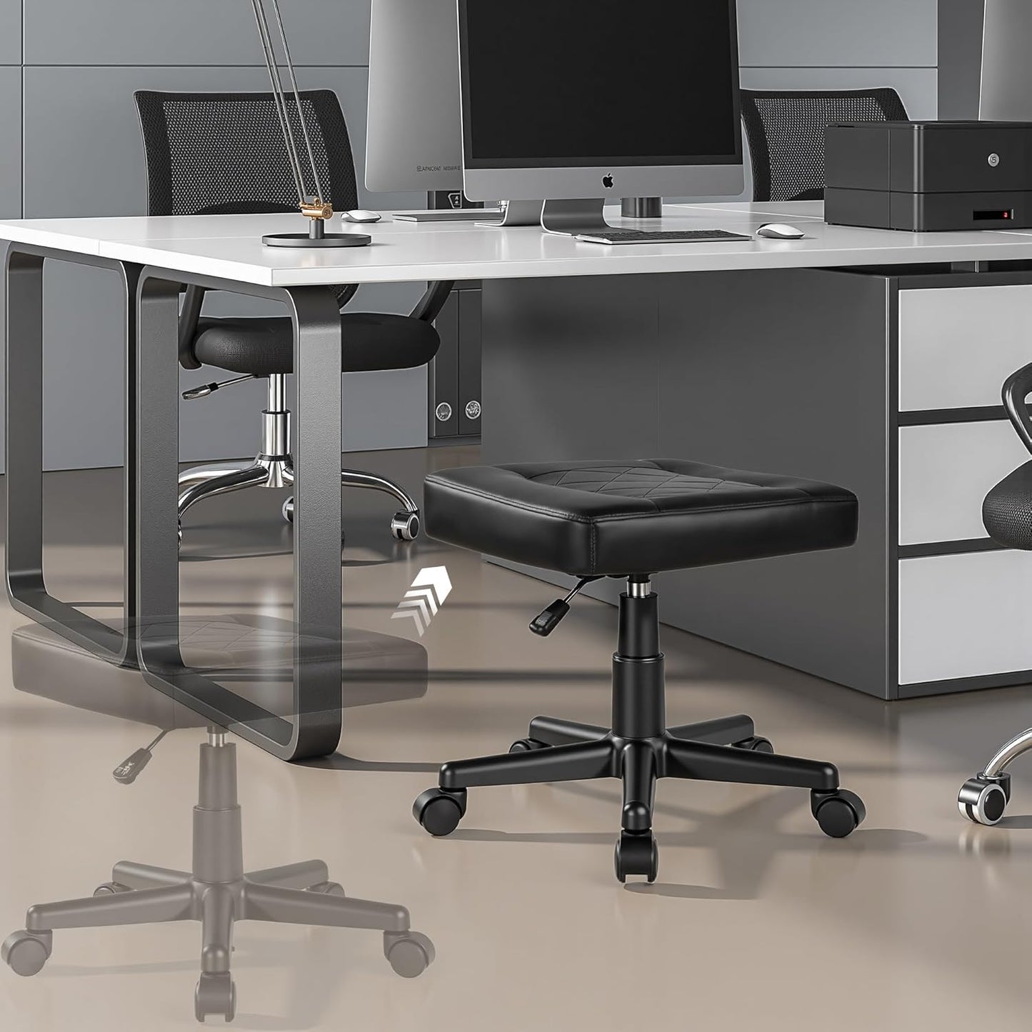 VECELO Under Desk Footrest, PU Ergonomic Foot Rest with Wheels, Comfort Padding, Height Adjustable for Relieving Leg Pain, Stiffness, Black