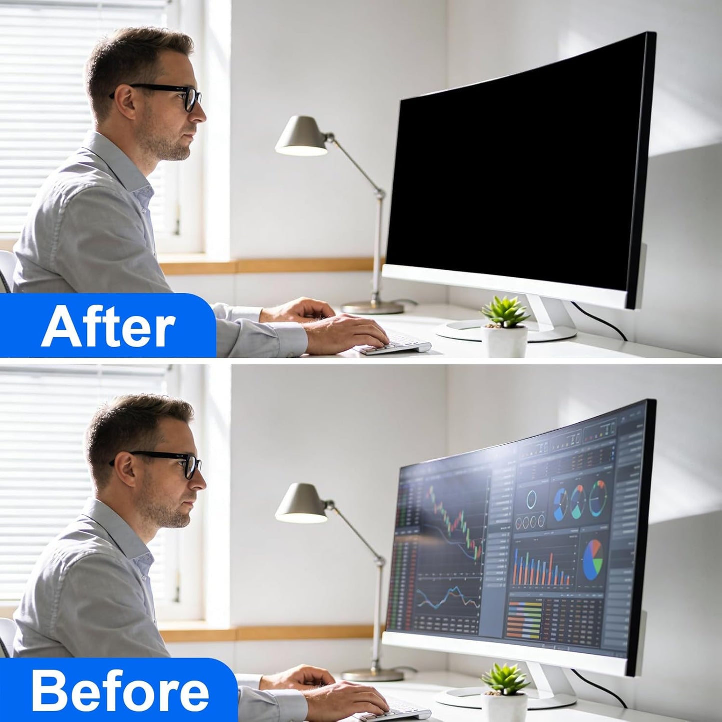 [2-Pack] Privacy Screen For Computer Monitor, 27-Inch 16:9 Aspect Ratio; Anti Spy/Bule Light/Glare And Eye Protection, 2 Install Ways Removable For Office, Airport, Cafe And Other Public Area; Diagonal 27 Inches, Width 23.53 Inches, Height 13.24 Inches