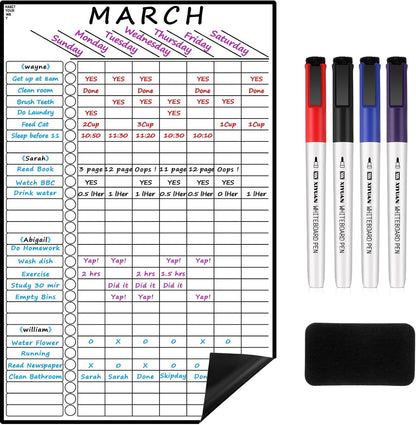 Dunzoom Multi-Use Magnetic to Do List White Board Chore Chart List for Refrigerator 17.3x11'' Goal Task Habit Tracker Monthly Weekly Homework Child Calendar Family Grocery Fridge Dry Erase Board