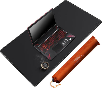 Mydours 40" x 20" Extra Large Desk Mat, PU Leather & Cork Desk Pad, Large XXL Desk Mouse Pad for Workstation, Office, Home, Computer Desk Mat with Keyboard & Mouse (Black)