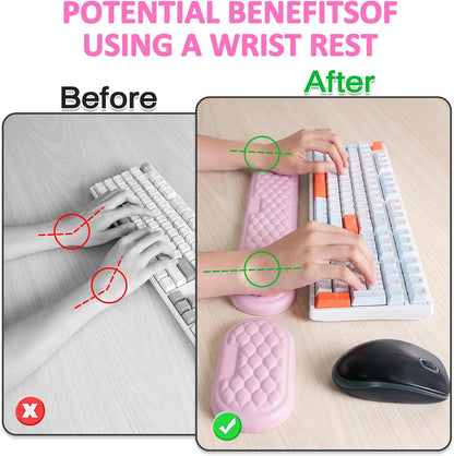 Wrist Rest for Keyboard and Mouse, Ergonomic Memory Foam Keyboard Set with Non-Slip Base, Soft Arm Cushion & Palm Support for Office, Home, Gaming & Laptop Typing, Reduces Fatigue & Strain, Black